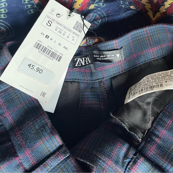 NWT Zara full length blue plaid dress pants - Picture 2 of 8